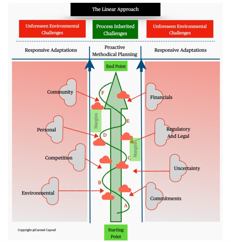 Business strategy, methodical approach, linear approach, achieving goals, sustainable value, action blocks, analysis, assessment, evaluation, clear intention, strong belief, success factors, inherited challenges, external challenges, process execution, strategic planning, resource management, focus and commitment, overcoming obstacles, mindset alignment, personal and business growth, resilience against procrastination, confidence in execution, navigating complexities, strategic adaptability, Carmel Cayouf, on the path to wealth, primal alchemy