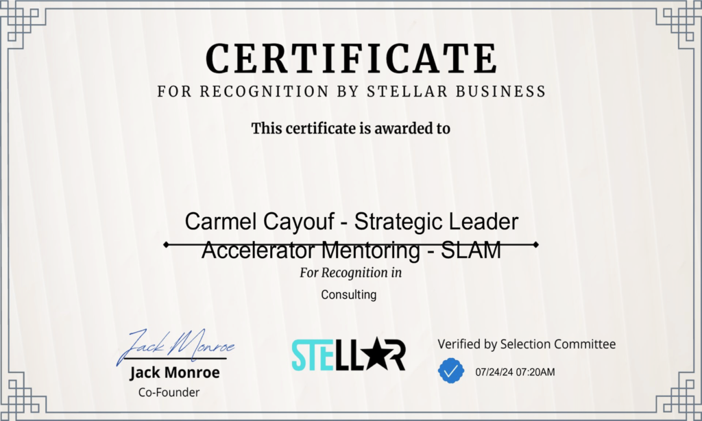 Carmel Cayouf’s SLAM program recognized by Stellar Business as the best in Europe and USA.